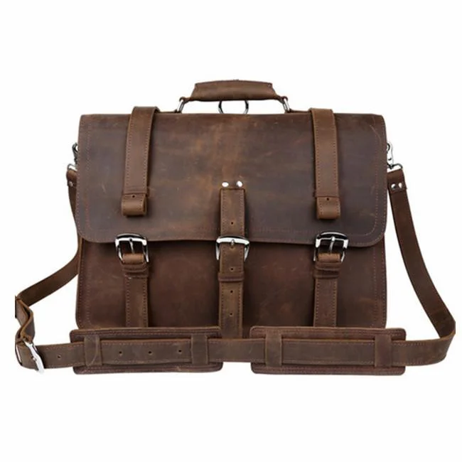 Vintage crazy horse leather travel business messenger bag for men