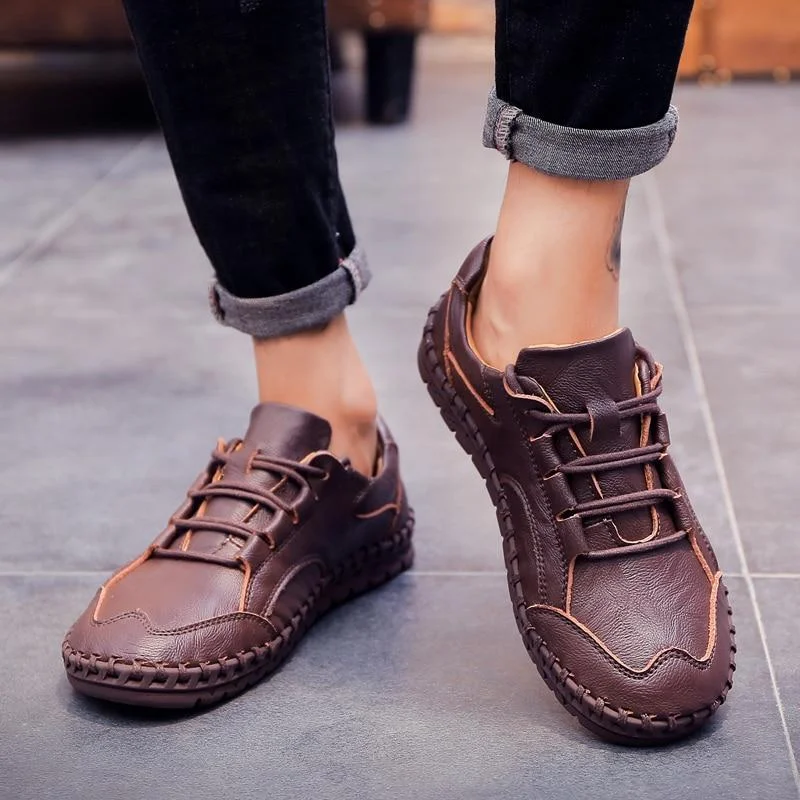 Men's Split Leather Flats Sneakers Loafers Shoes Genuine Leather Moccasin Oxford Shoes