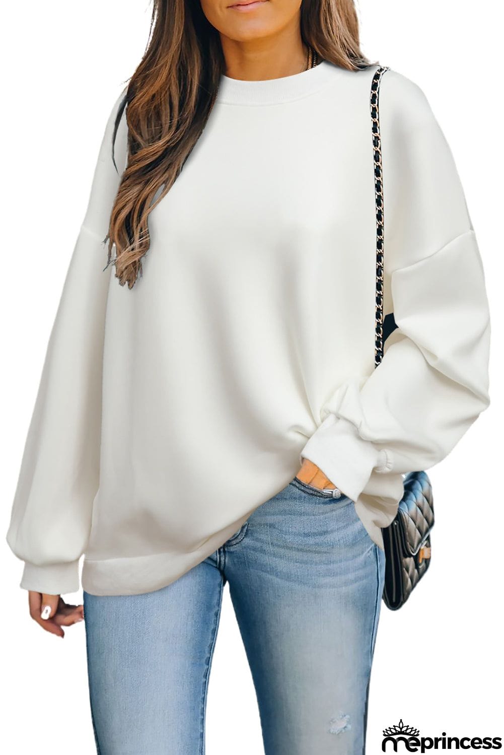 Plain Drop-shoulder Pullover Sweatshirt /Black/Green
