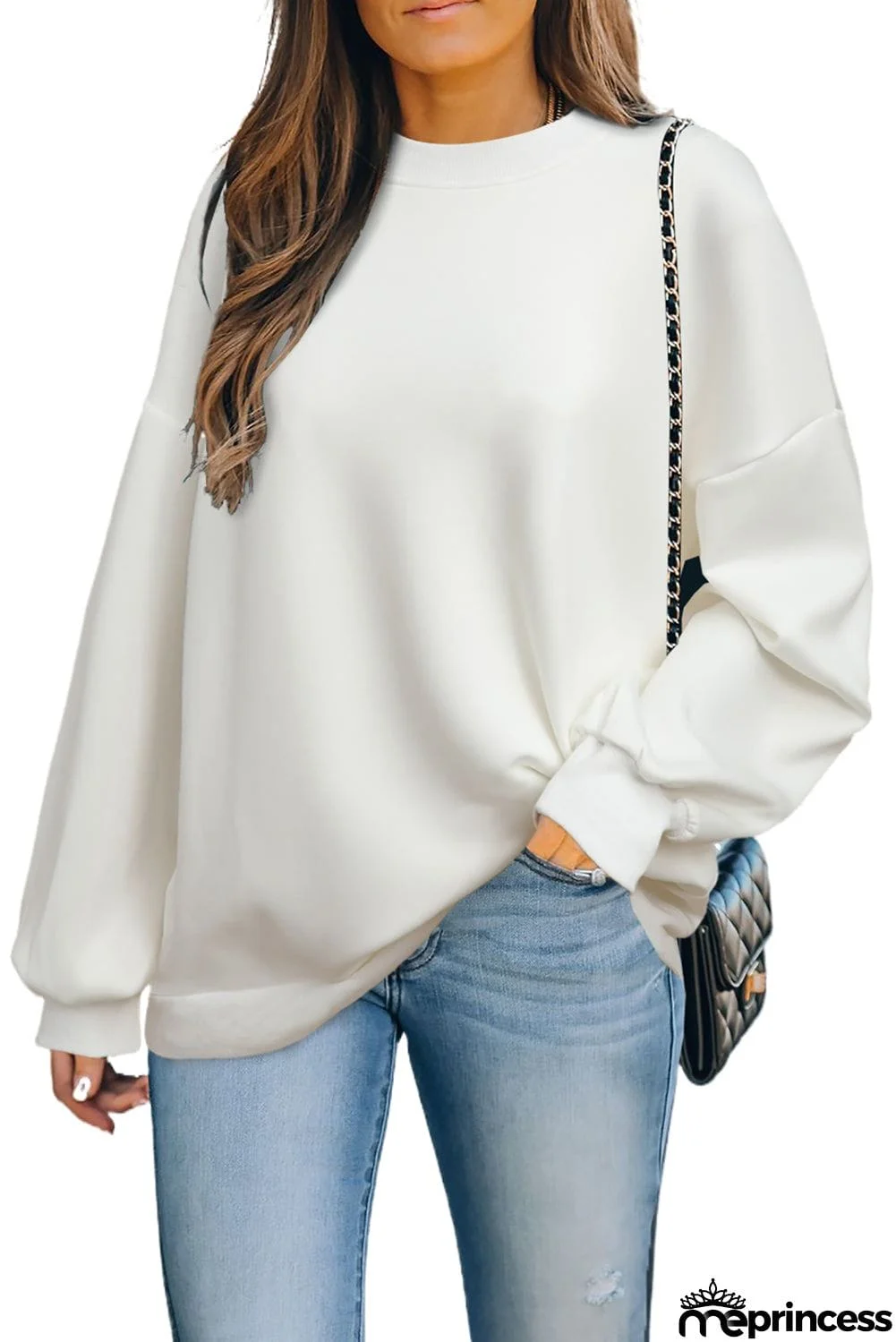 Plain Drop-shoulder Pullover Sweatshirt /Black/Green