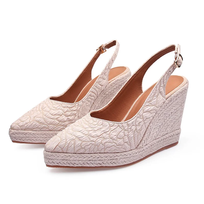 Wongn Wongn Heel Thick High Heel Pointed Head Drag Sandals Women Shallow Mouth Empty Single Shoes Straw Hemp Rope