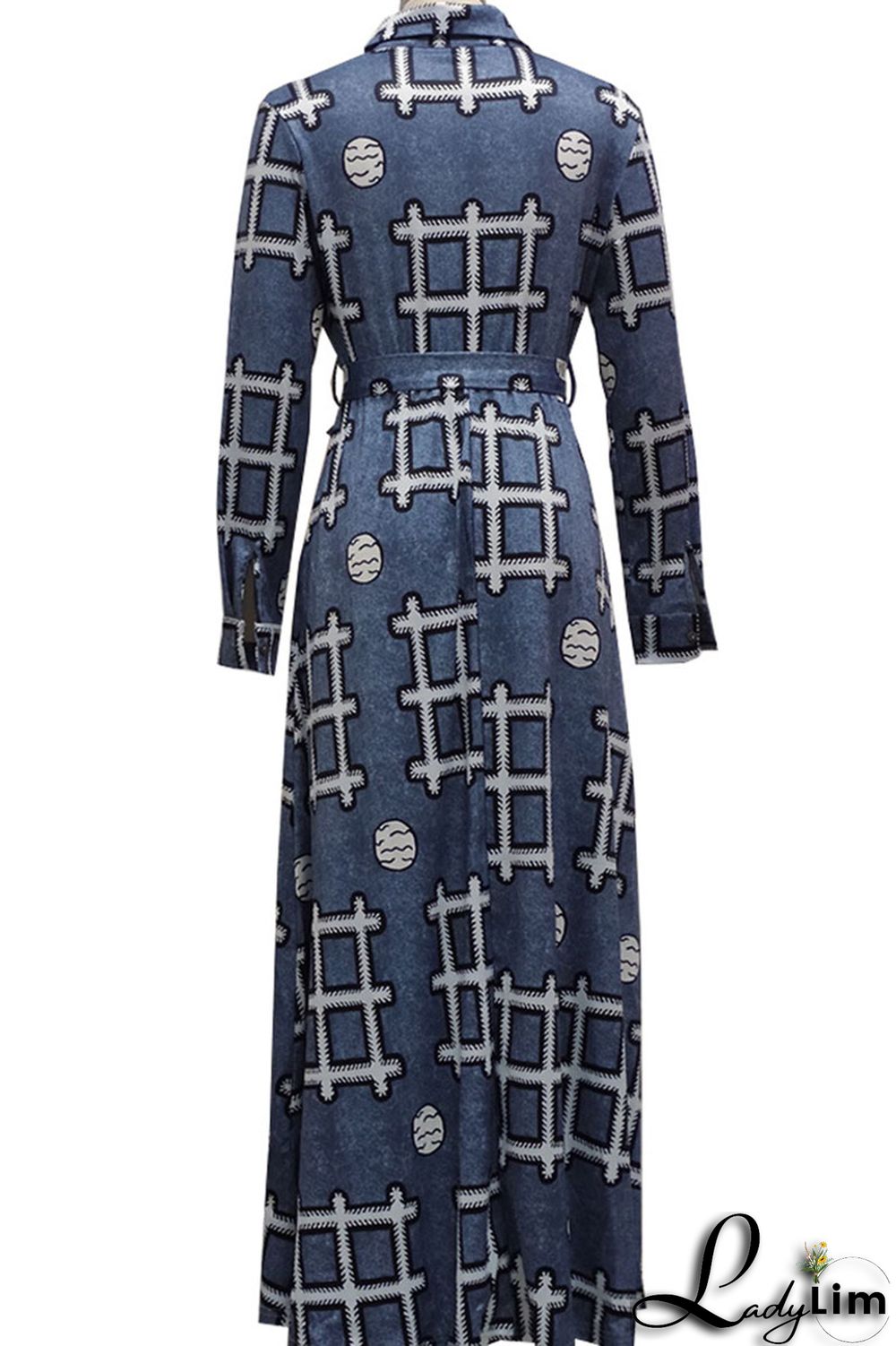 Colour Casual Print Patchwork Buckle Turndown Collar Dresses