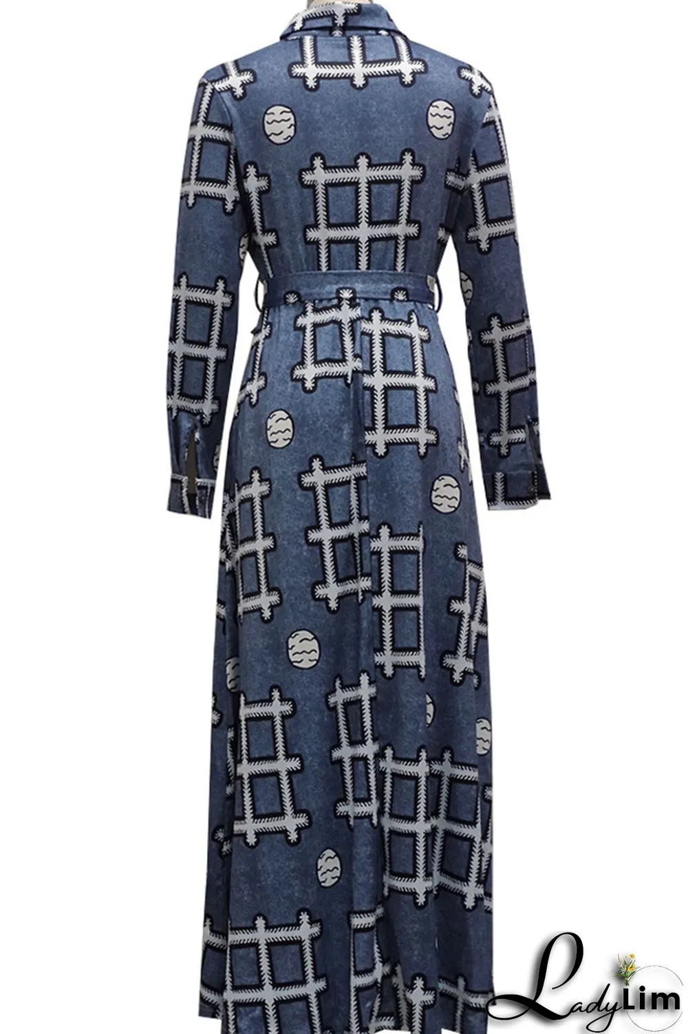 Colour Casual Print Patchwork Buckle Turndown Collar Dresses