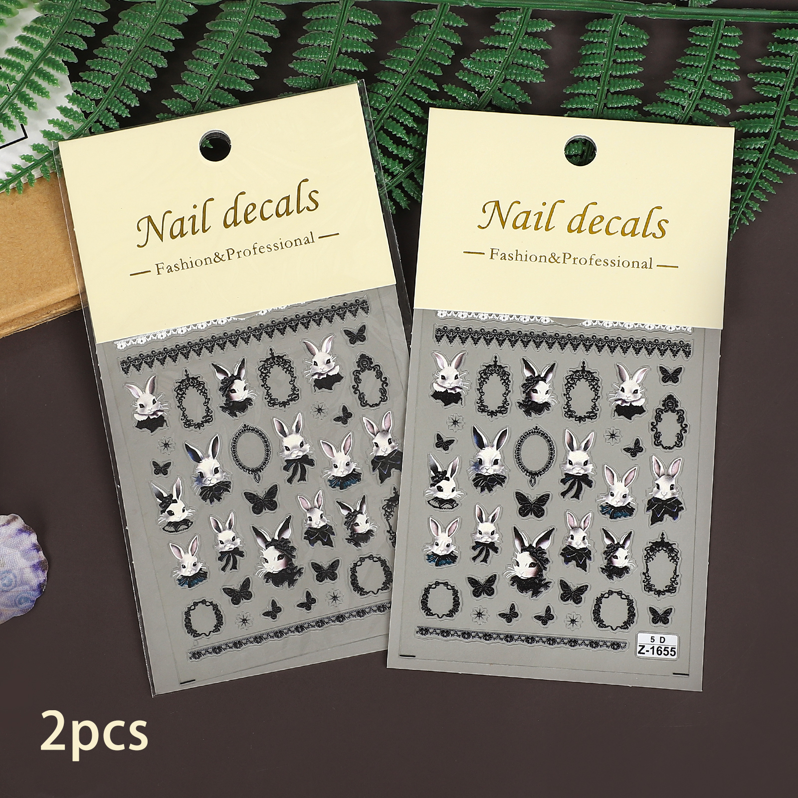PET Sticker - 2 Pcs/set Vintage 5D Rabbit Lace Butterfly Manicure 