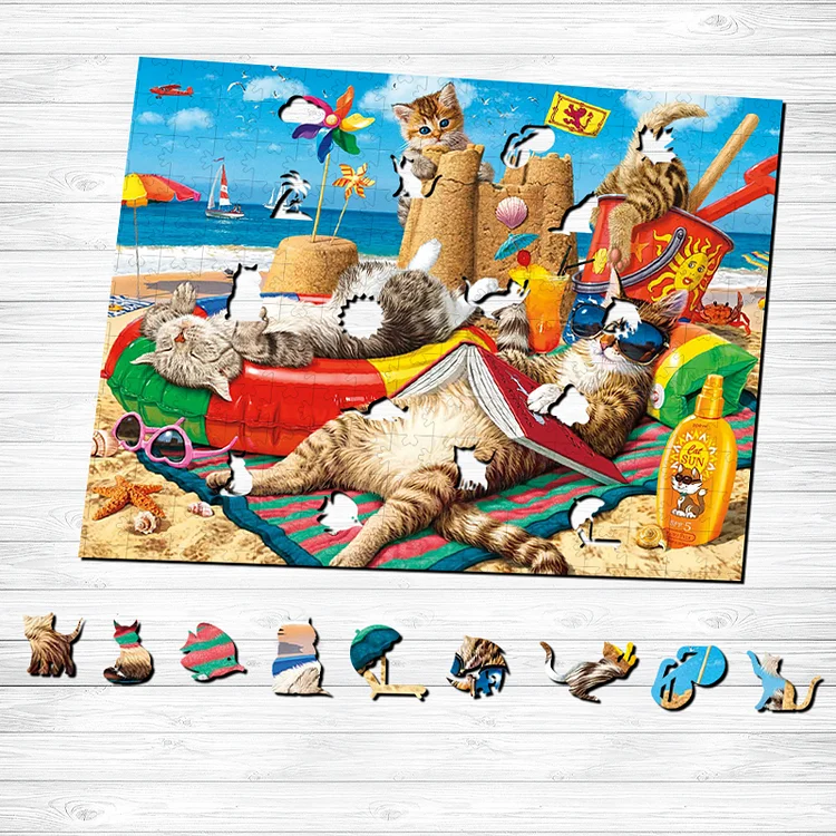 Ericpuzzle™ Ericpuzzle™Felines Summer Trip Wooden Puzzle