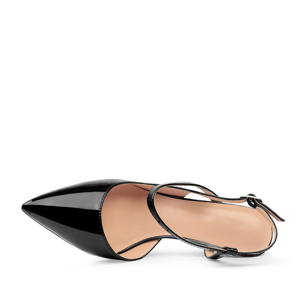 100mm Women Slingback Pumps Ankle Strap Jenlove Stiletto Mid Heel Close Pointed Toe Dress Shoes-MERUMOTE