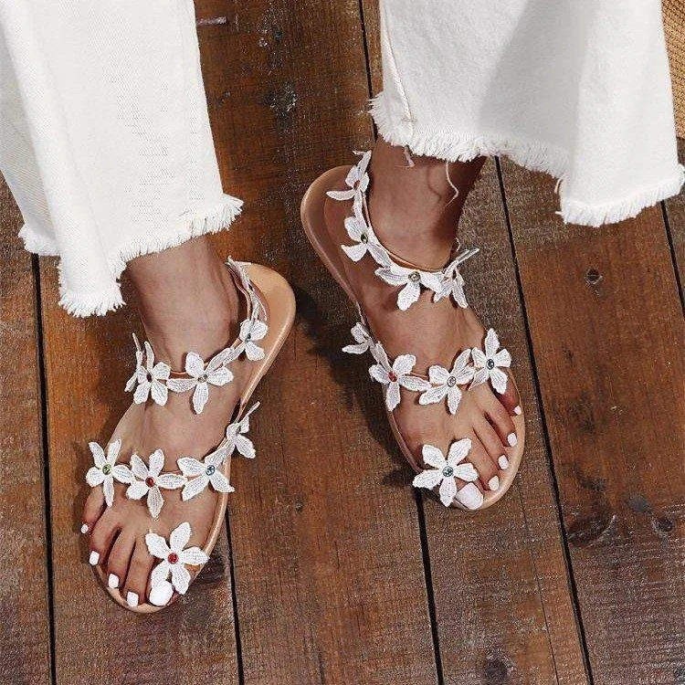Women Open-Toe White Flower Sandal