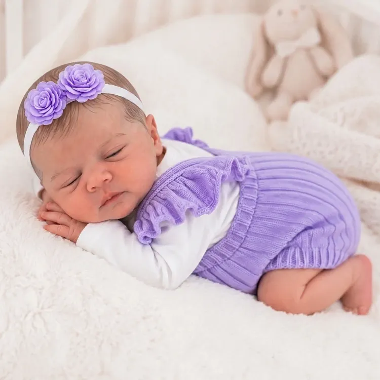 [Pre-Order]Babeside Shea 12&rdquo;/16&rdquo; Silicone Reborn Girl Doll &ndash; Hand-Painted Hair, Brown Eyes & Purple Overalls
