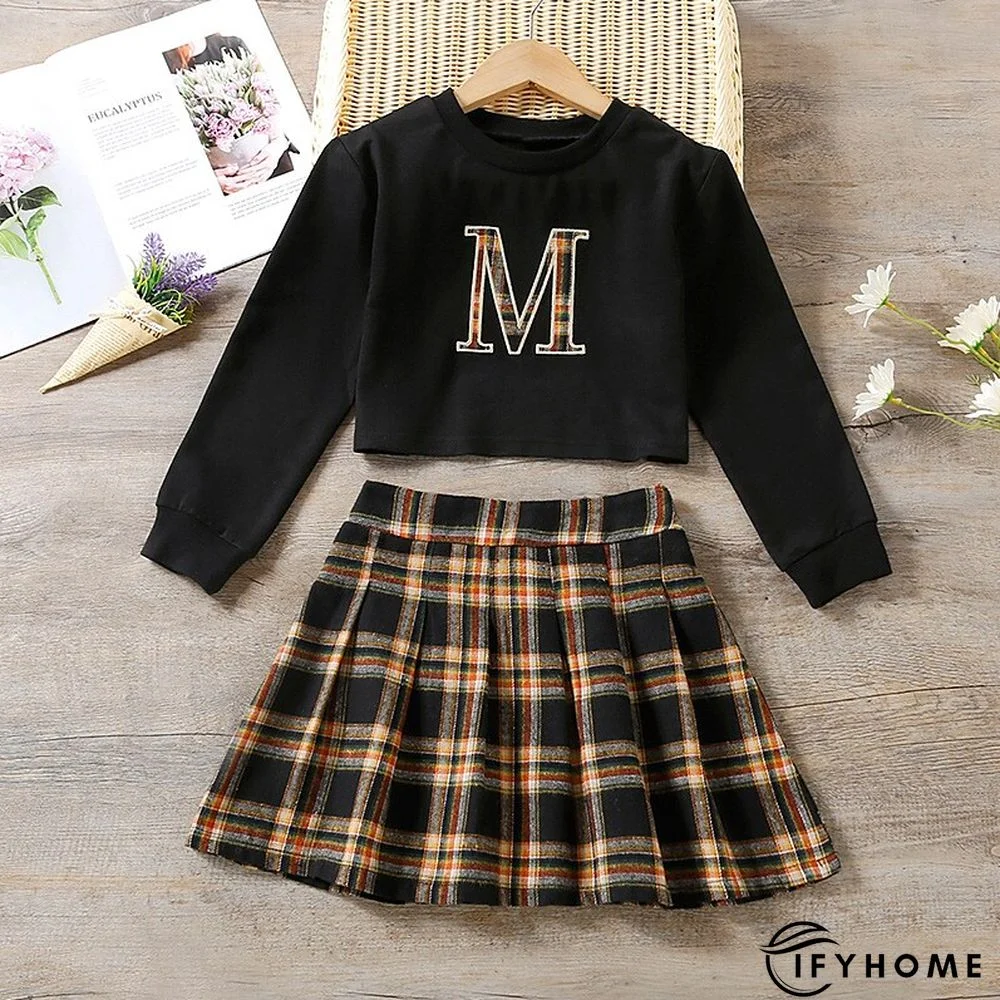 2 Pieces Kids Girls' Plaid Dress Suits Set Long Sleeve Fashion Outdoor Cotton 3-7 Years Winter Black Brown / Fall / Mini | IFYHOME