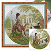 >SALE<Full Embroidery Cotton Thread 14CT Print Noblewoman and Dog Cross Stitch 44x44cm