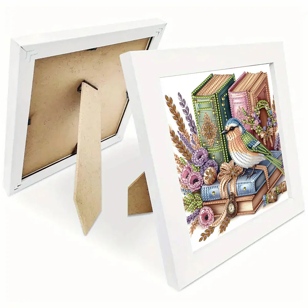 5D DIY Partial Special Shaped Drill Diamond Painting Bird Book Home Kit 19.2x19.2cm【With Frame】