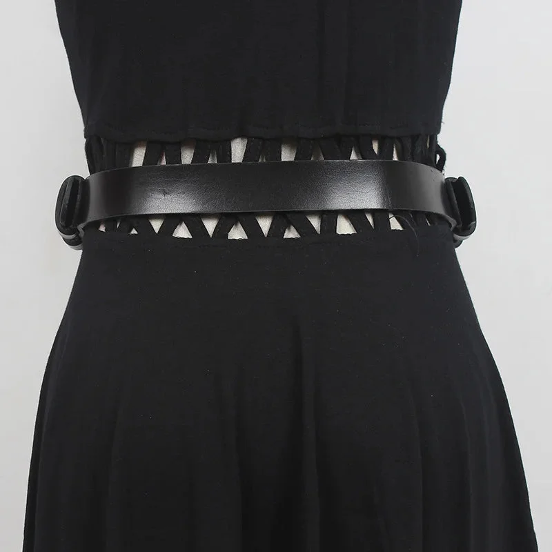 Brownm Lock Faux Leather Chain Belt