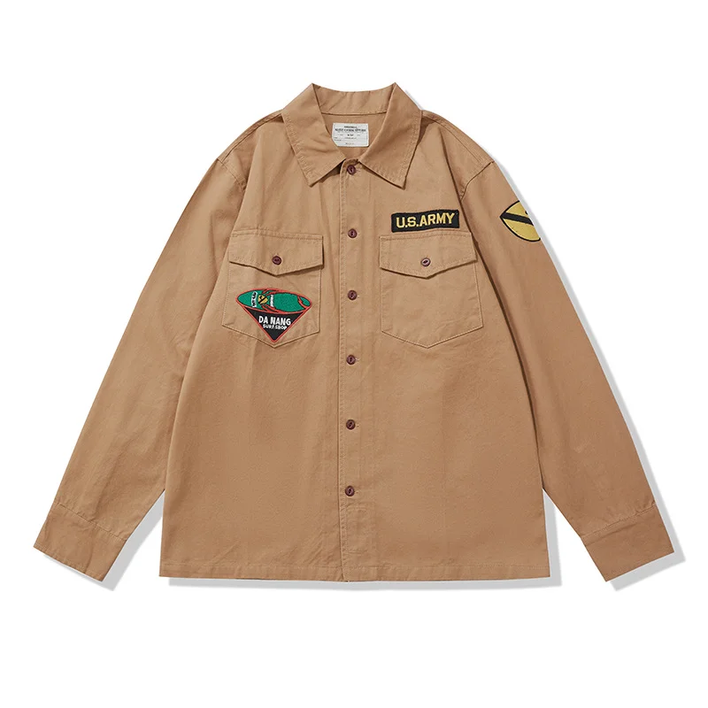 Men's Vintage Embroidered Long Sleeve Shirt Amei Kaji Tooling Shirt Jacket