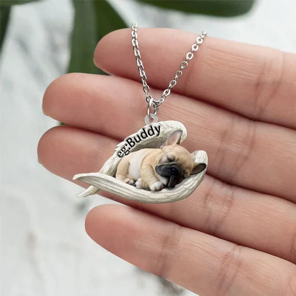 Personalized French bulldog2 Sleeping Angel Stainless Steel Necklace