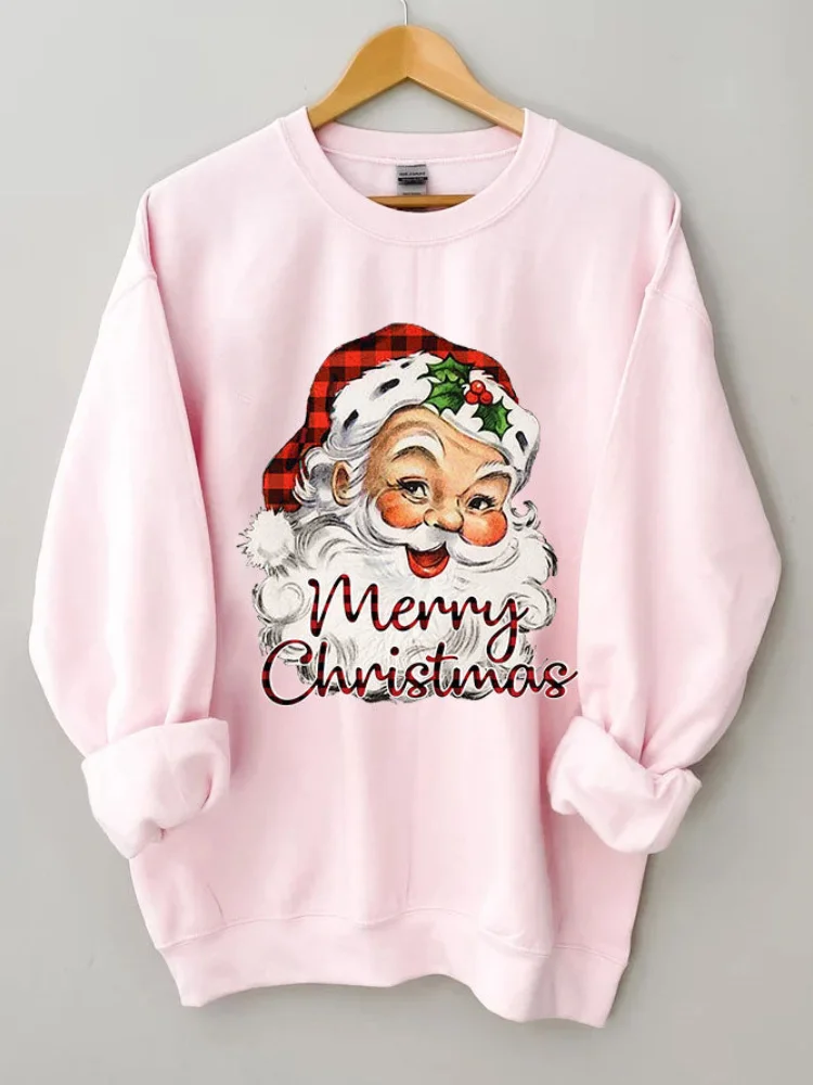 Wearshes Merry Christmas Check Santa Solid Sweatshirt