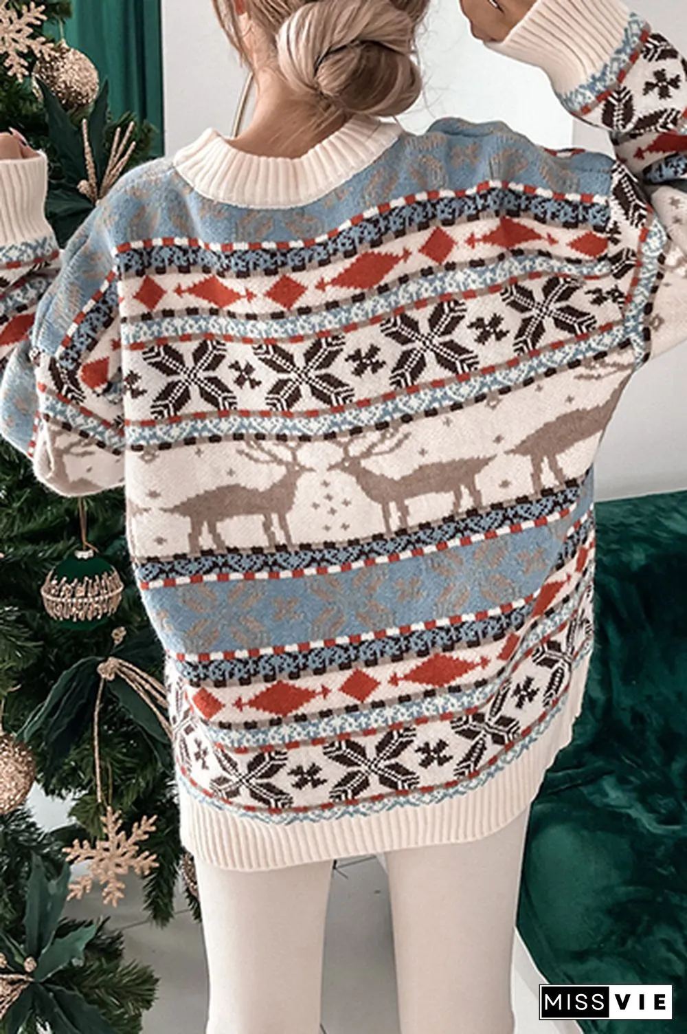 Casual Geometric Wapiti Patchwork Basic O Neck Tops