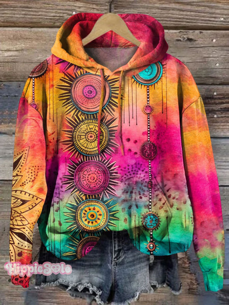 Vintage Love And Peace Flower Art Print Casual Hoodie Sweatshirt Multicolor / S