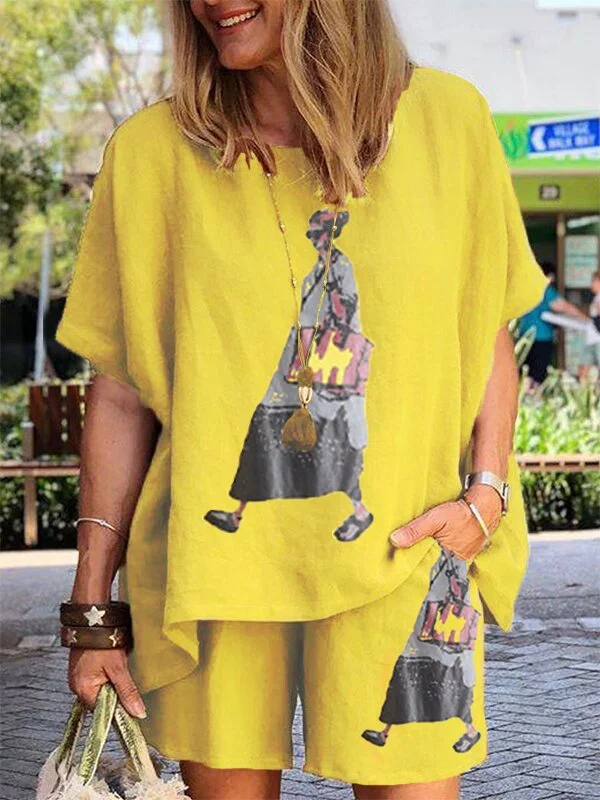 Women's short-sleeved T-shirt slimming loose casual shorts two-piece suit