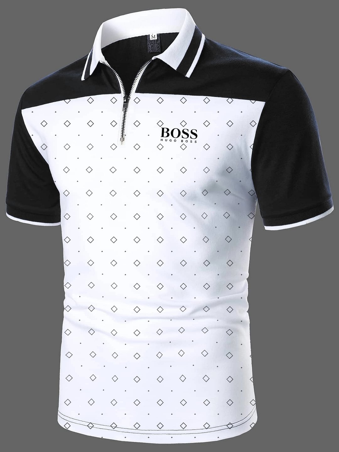 Men's geometric print casual short-sleeved polo shirt