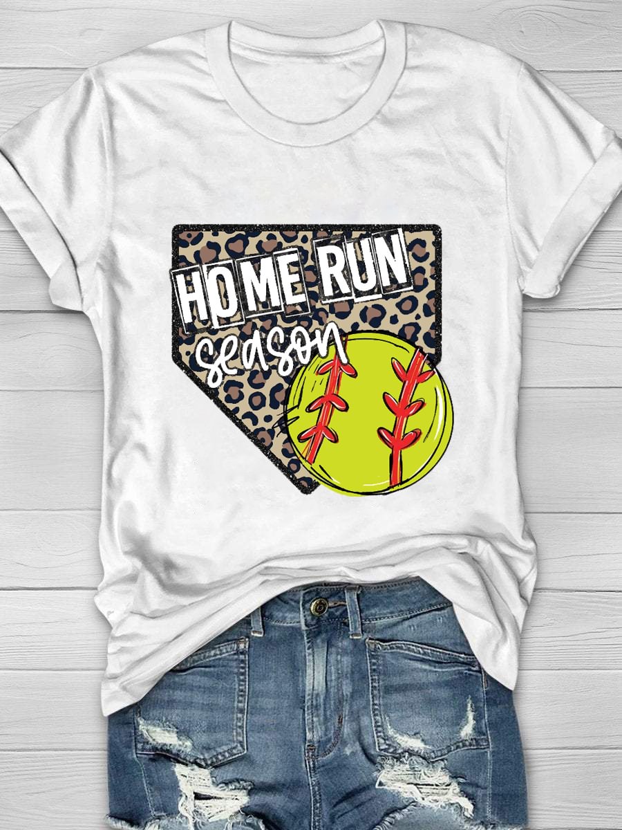 Home Run Season Softball Print Short Sleeve T-Shirt