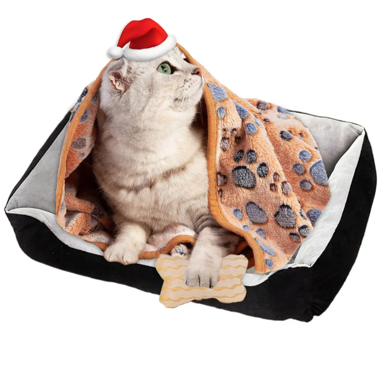 PayUSD Dog Beds for Small Dogs Medium Dogs Large Dogs with Dog Blanket & Bone Plush Toy Rectangle Washable Cat Bed Warming Orthopedic Pet Bed Calming Dog Bed for Small Dogs and Cats