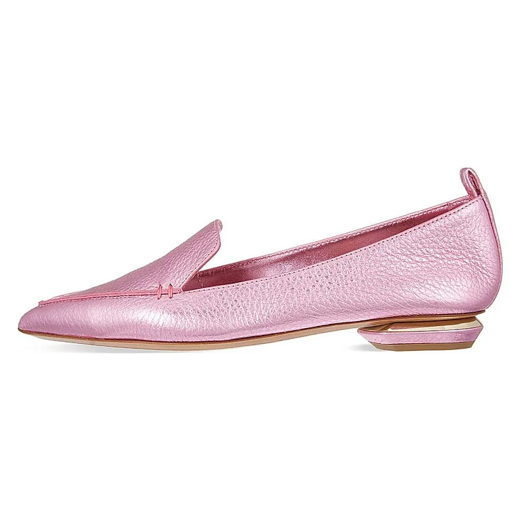 Pink Low Heel Pointed Toe Loafers Vdcoo