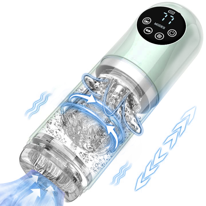 Male Masturbator Penis Pump With Upgrade 7 Thrusting Rotating Vibrating Sucking Licking Modes - Rose Toy
