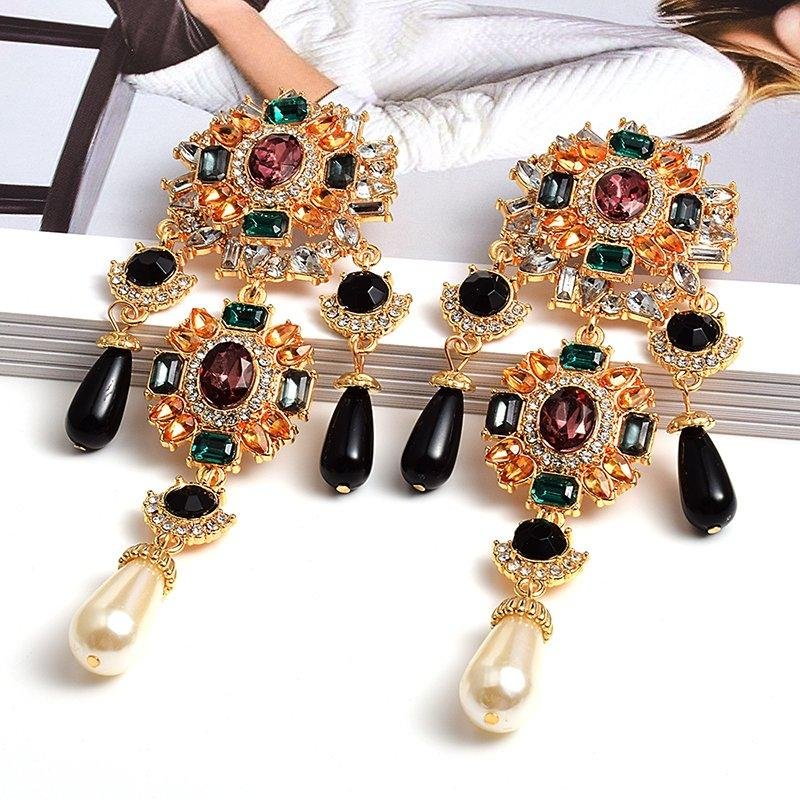 Vintage Colorful Crystals Dangle Drop Earrings-VESSFUL