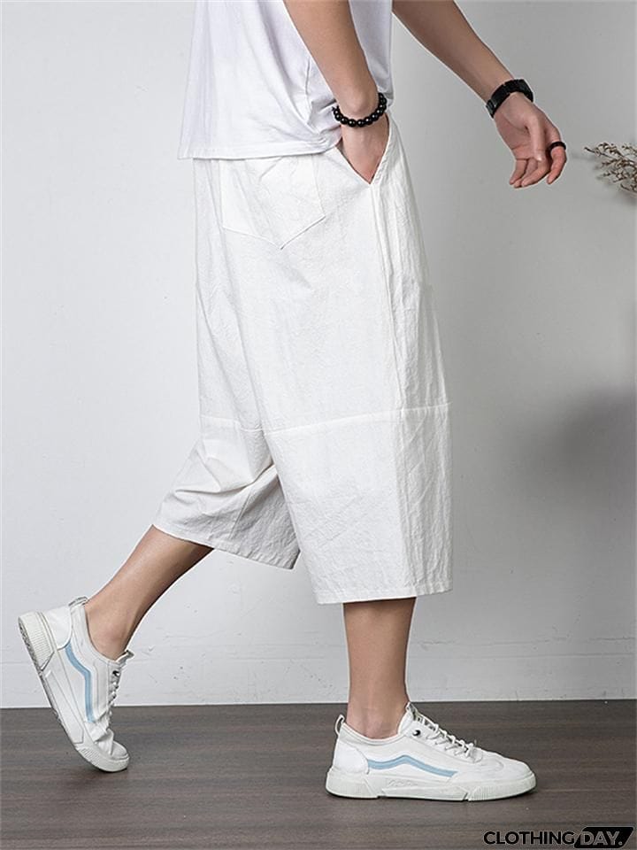 Men's Simple Casual Plus Size Linen Cropped Pants