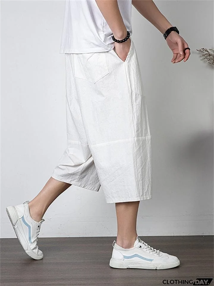 Men's Simple Casual Plus Size Linen Cropped Pants