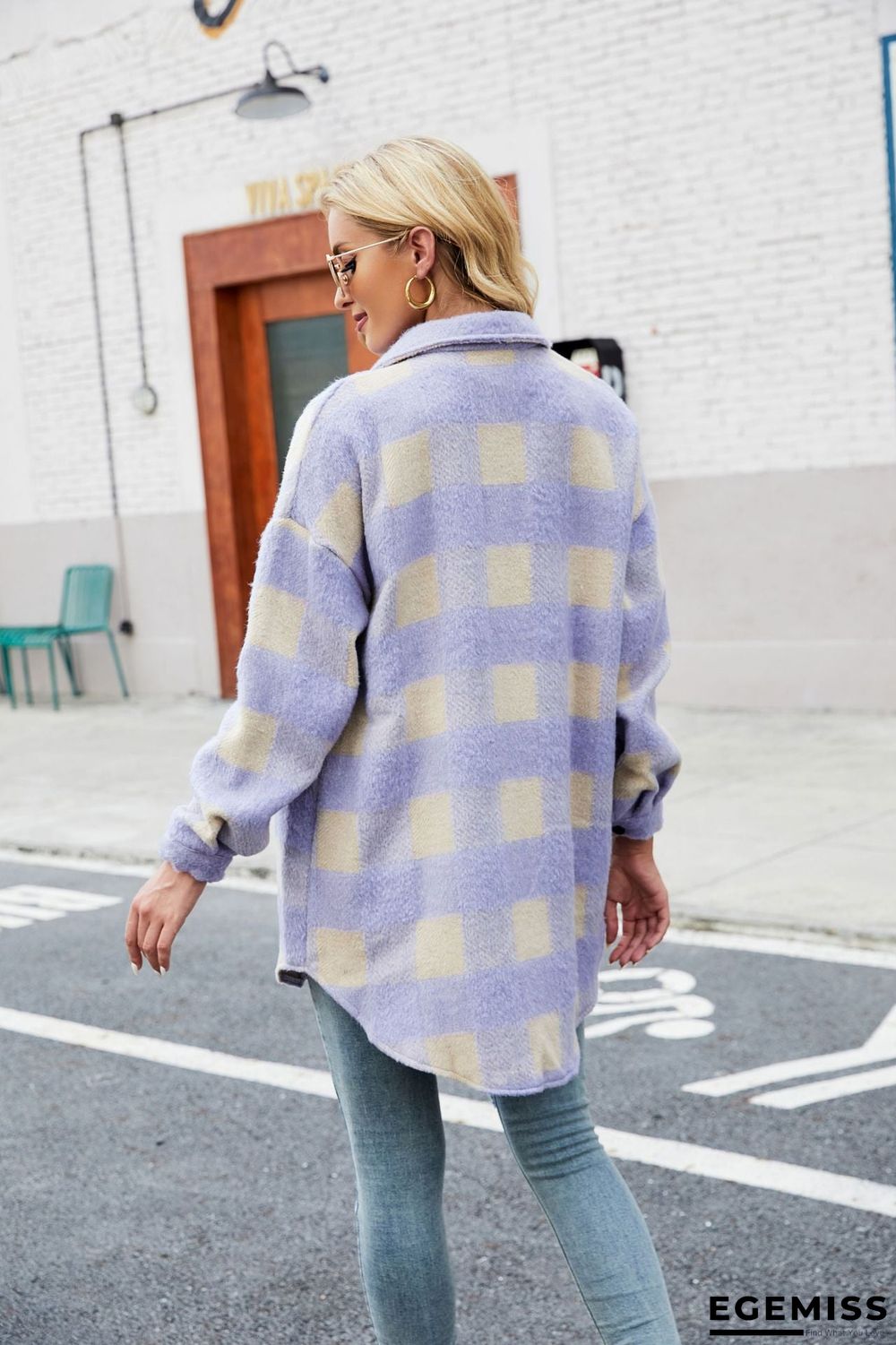 Autumn Winter Suede Coat Single Breasted Lapel Long Sleeve Plaid Cardigan Shirt | EGEMISS