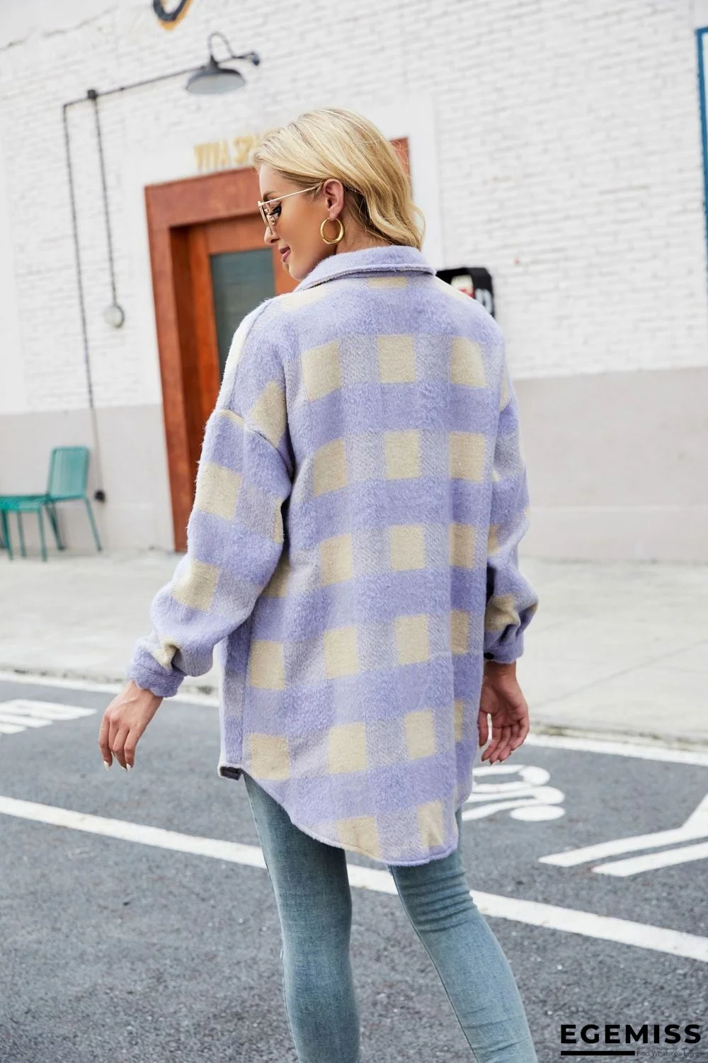 Autumn Winter Suede Coat Single Breasted Lapel Long Sleeve Plaid Cardigan Shirt | EGEMISS