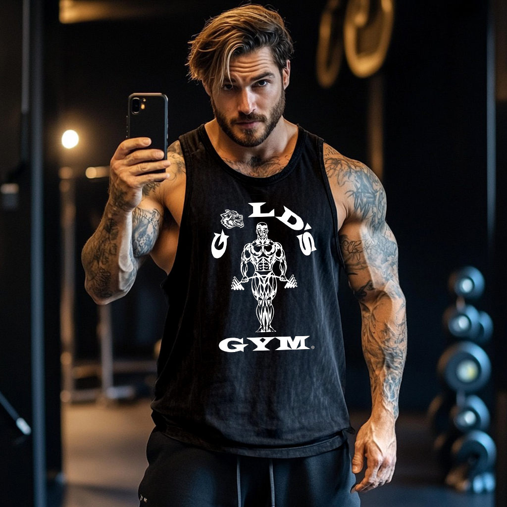 Vintage Gym Wolf Graphics Acid Washed Tank Top