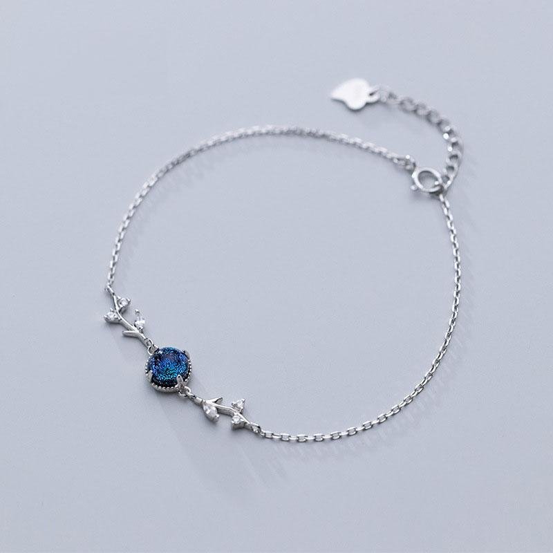 925 Sterling Silver Luminous Stone with Leave Bracelet