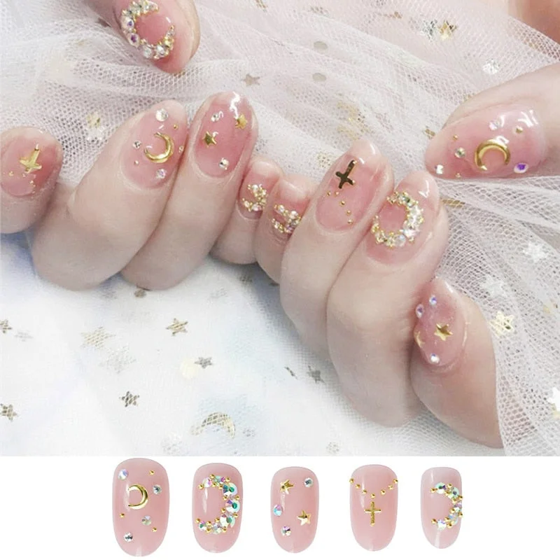 24Pcs/box Full Cover Short round press on nails Pink Dripping Shape Heart Bride nail tips Wearable Fake Nail with Glue for girls-Nail Inspo