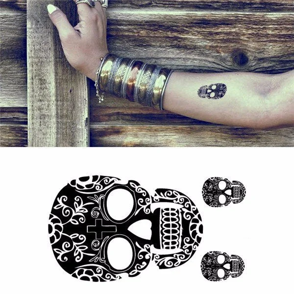 Waterproof Temporary Tattoo Sticker on body art Mexican skull tatto stickers flash tatoo fake tattoos for girl women men