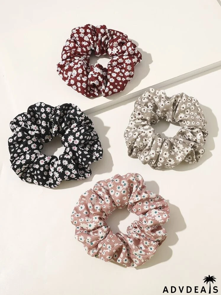 4pcs Floral Pattern Scrunchie