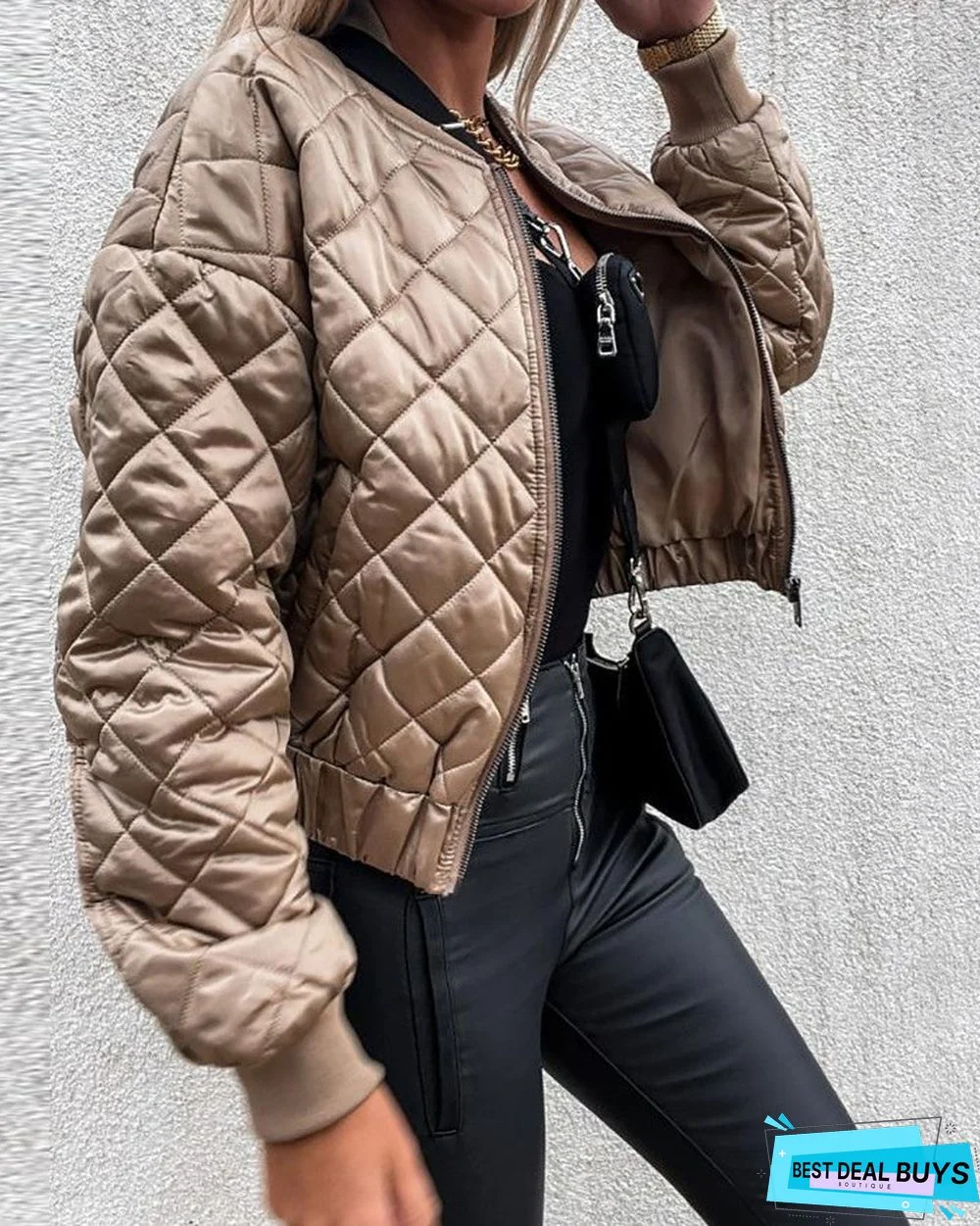 Quilted Long Sleeve Zipper Design Puffer Jacket