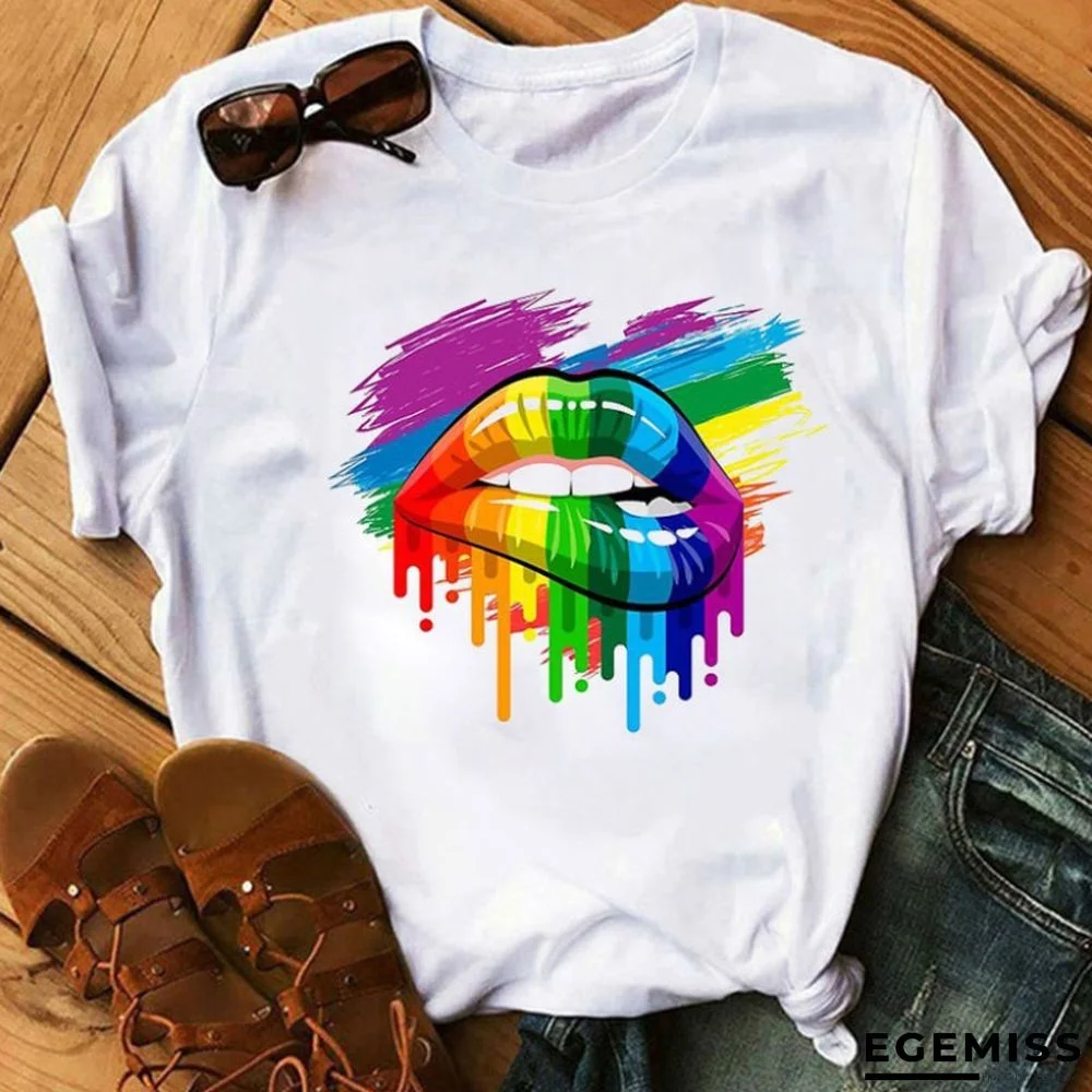 Multi Fashion Casual O Neck Short Sleeve Regular Sleeve Regular Lips Printed Tops | EGEMISS