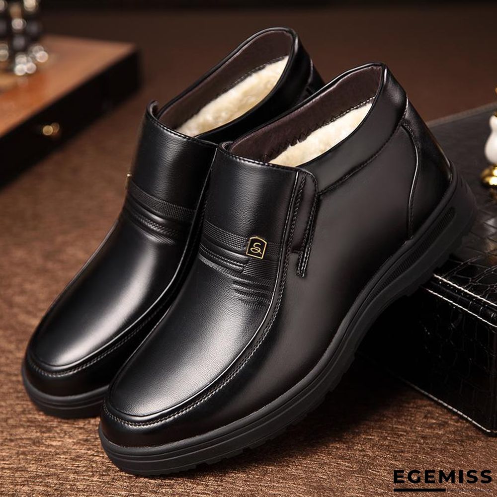 Man Winter Boots Quality Soft Leather Father Shoes Brands White Wool Inner Boots Man Snow Leather Boots | EGEMISS