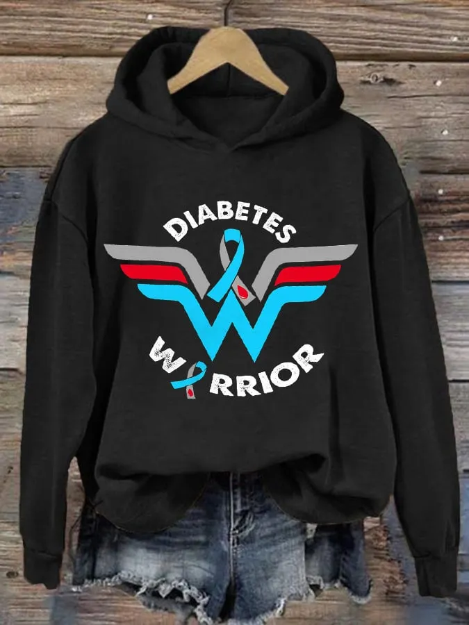 Women's Casual Diabetes Awareness Printed Long Sleeve Sweatshirt
