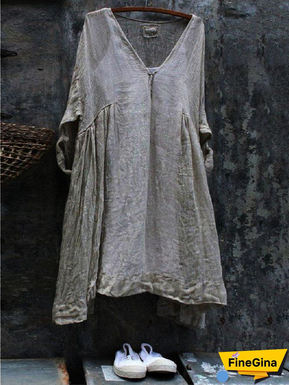3/4 Sleeve Cotton Linen Casual Casual Dress
