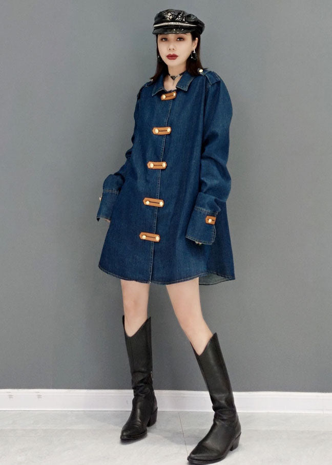 VCSHOES Blue Peter Pan Collar Cotton Denim Long Coat Long Sleeve