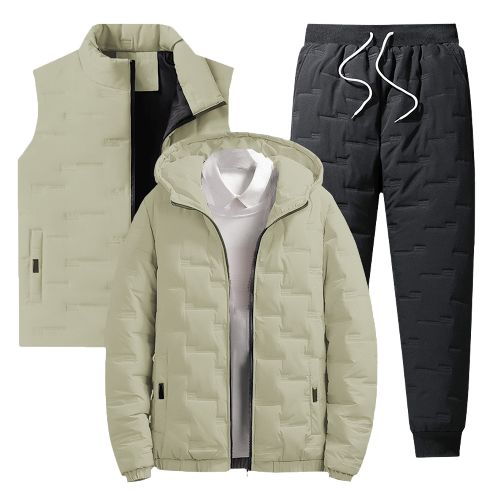 Vizslaz Warm Cotton Fashion Suit Men'S Three Piece Set Padded Padded Jacket Winter Jacket Padded Vest And Pants Casual Outfits Hombre