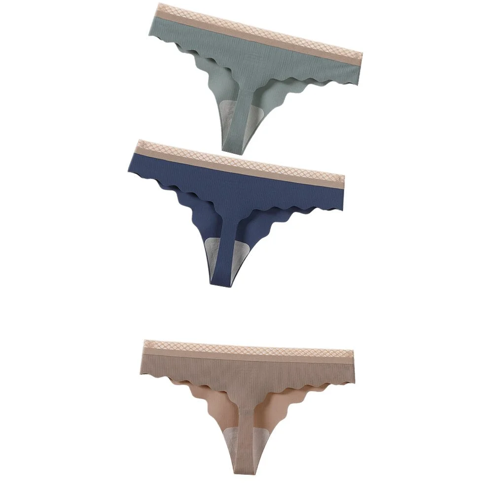 3Pcs Hot Ice Silk Women Panties Invisible Ultra Thin Seamless Underwear Thong Underpants Sexy Lingerie G String Intimates T Back
