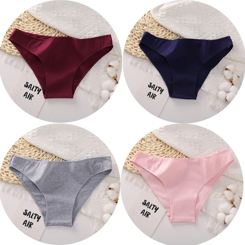4PCS/Set Women Cotton Panties Sexy Low Waist Female Underpants Solid Elasticity Comfortable Underwear Women Panty Lingerie M-XXL