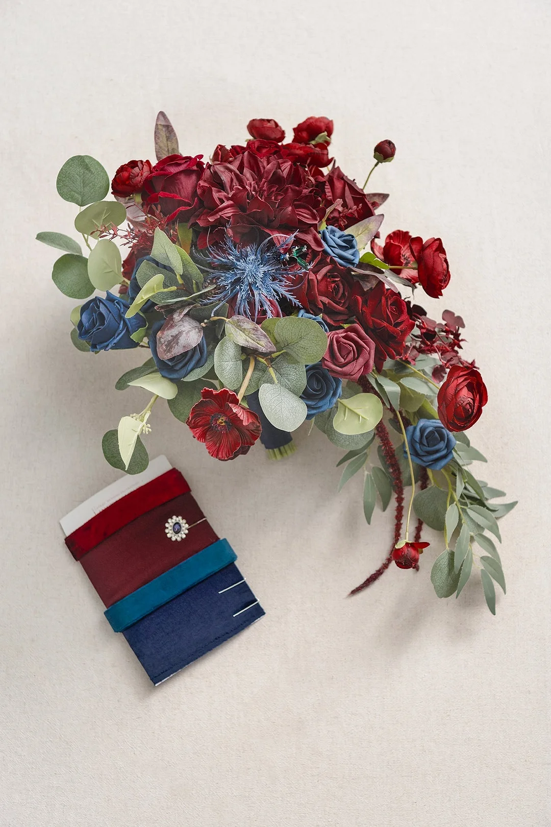 Large Cascade Bridal Bouquet in Burgundy & Navy