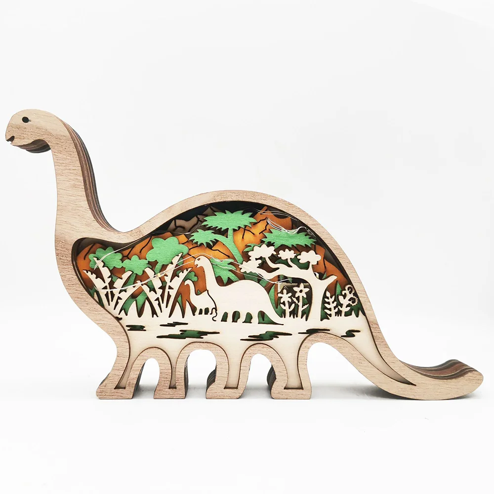 Purexcellent&trade; New forest animals creative wooden desktop wood carving dinosaur crafts decoration