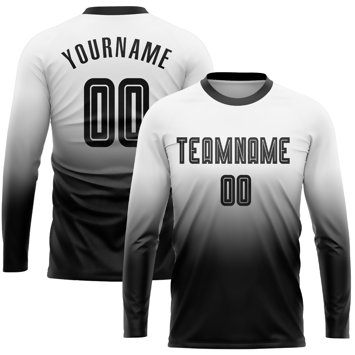 Custom White Black Sublimation Long Sleeve Fade Fashion Soccer Uniform Jersey | captainssportss.com