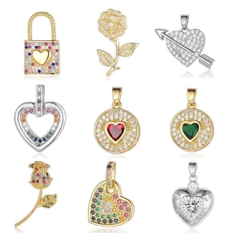 1 Piece Copper Zircon 18K Gold Plated Heart Shape Rose